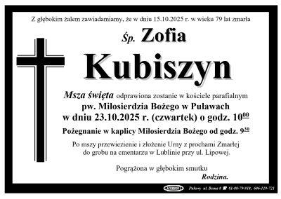 Kubiszyn Zofia